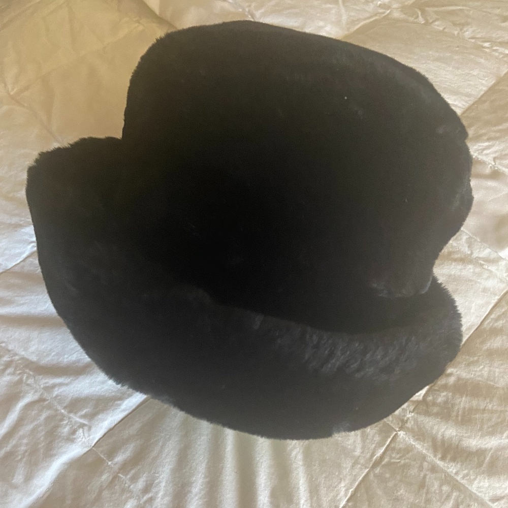 NEIMAN MARCUS FAUX FUR BLACK HAT DESIGNED BY GILLY FORGE, LONDON